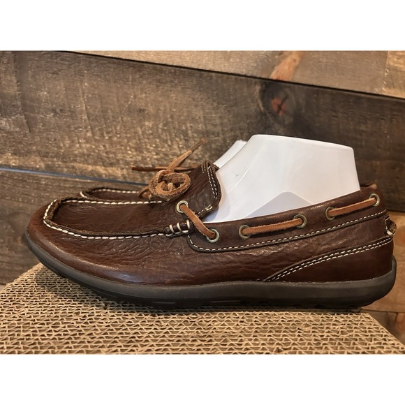 LL Bean Loafers Men 8 Medium Grand Lake Brown Buffalo Leather Boat Shoes 301043 - Picture 1 of 10